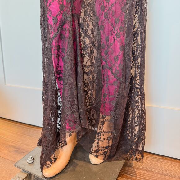 Elietian Ver'e'ne Western Brown Lace Maxi Skirt Attachd Hot Pink Leggings-Medium - Picture 6 of 9